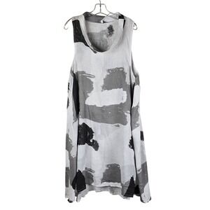 Tempo Paris 100% Linen Abstract Print Sleeveless Dress with Pockets M/L Italy